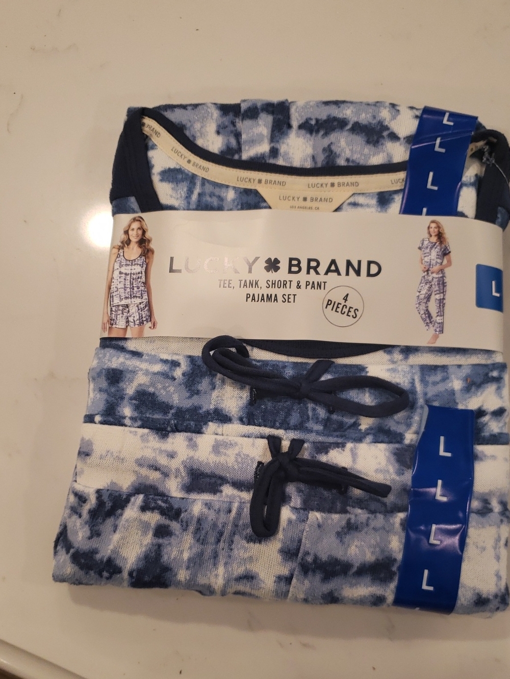 Lucky Brand Navy and White Tie-Dye 4-Piece Pajama Set